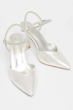 Quiz Diamante Strap Court Heels Silver Outlet