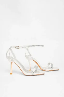 Quiz Diamante Strap Heels Silver
