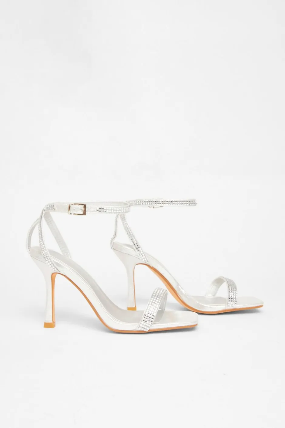 Quiz Diamante Strap Heels Silver