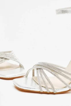 Quiz Diamante Strap Heeled Sandals Silver Sale