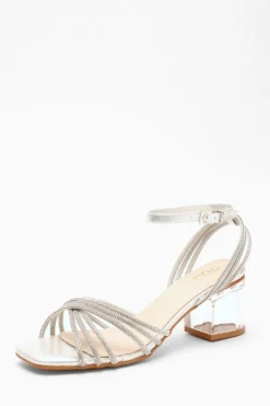Quiz Diamante Strap Low Heeled Sandals Silver Sale