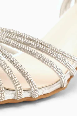 Quiz Diamante Strap Low Heeled Sandals Silver Sale