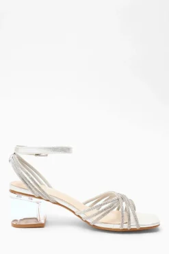 Quiz Diamante Strap Low Heeled Sandals Silver Sale