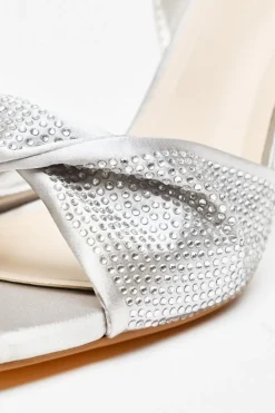 Quiz Diamante Strappy Block Heeled Sandals Silver