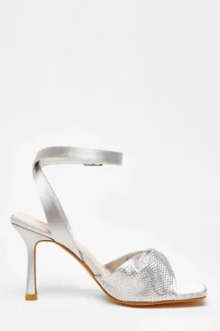 Quiz Diamante Strappy Block Heeled Sandals Silver