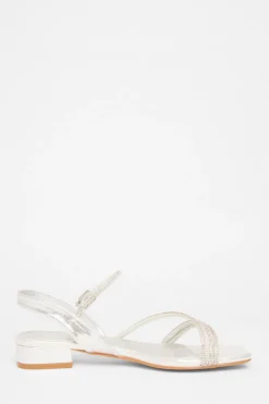 Quiz Diamante Strappy Sandals Silver