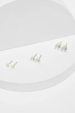Quiz Silver Diamante Stud Earring Set Hot