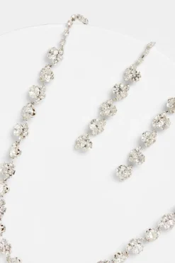 Quiz Silver Diamante Swirl Drop Jewellery Set Hot