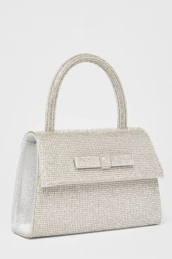 Quiz Diamante Top Handle Bag Silver Clearance