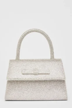 Quiz Diamante Top Handle Bag Silver Clearance