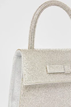 Quiz Diamante Top Handle Bag Silver Clearance