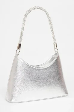 Quiz Diamante Twist Handle Bag Silver Sale