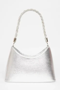 Quiz Diamante Twist Handle Bag Silver Sale