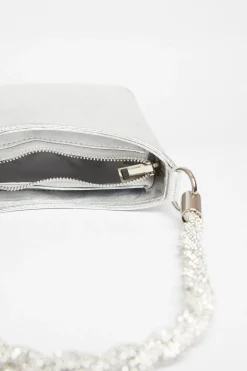 Quiz Diamante Twist Handle Bag Silver Sale