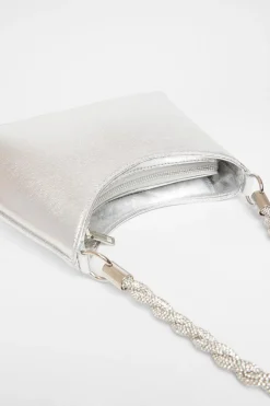 Quiz Diamante Twist Handle Bag Silver Sale