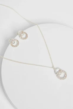 Quiz Double Circle Jewellery Set Silver Discount