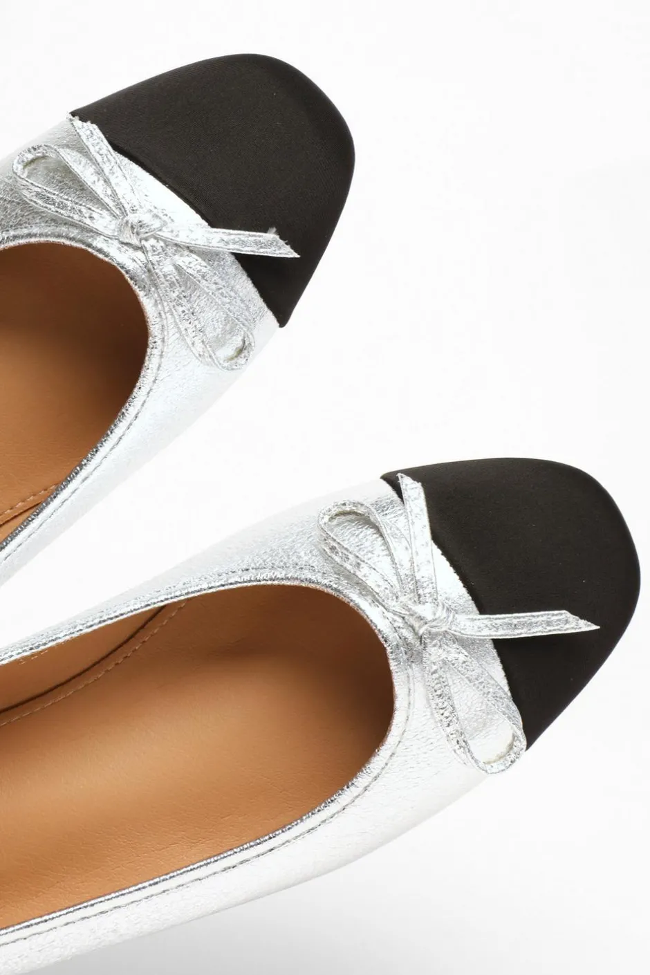 Quiz Silver Faux Leather Flat Pumps Sale