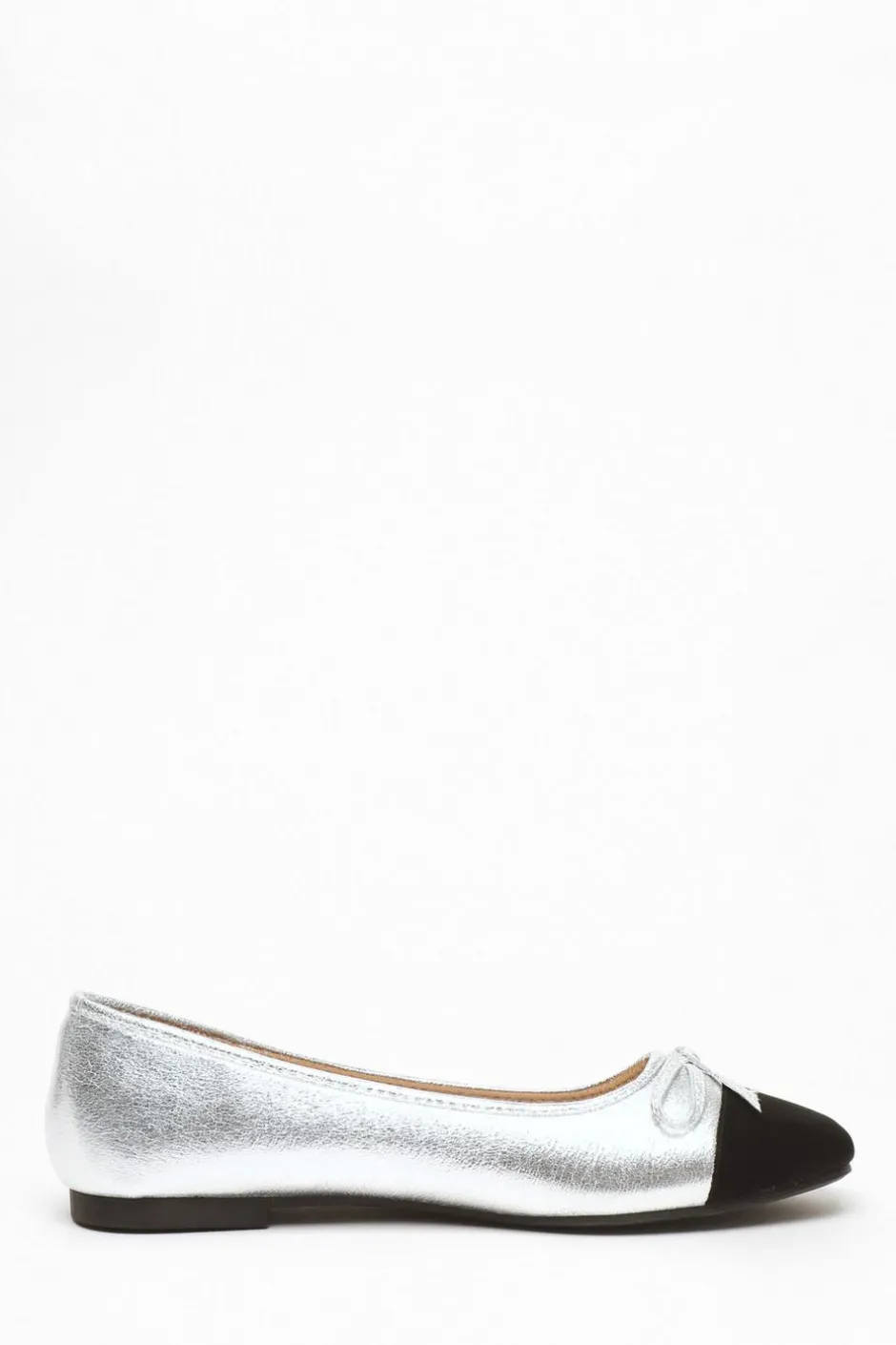 Quiz Silver Faux Leather Flat Pumps Sale