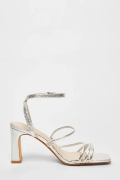 Quiz Faux Leather Strappy Heeled Sandals Silver