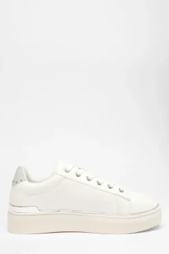 Quiz Silver Faux Leather Trim Trainers Discount