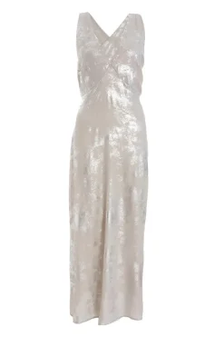 Quiz Silver Foil Plunge Maxi Dress Discount