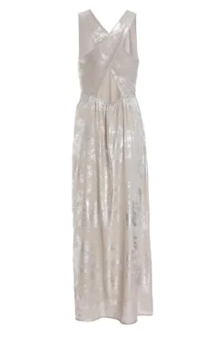 Quiz Silver Foil Plunge Maxi Dress Discount