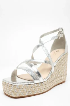 Quiz Silver Foil Strappy Wedges Sale