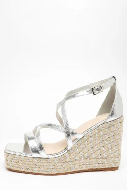 Quiz Silver Foil Strappy Wedges Sale