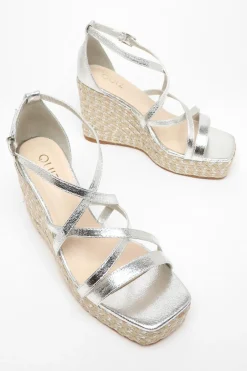 Quiz Silver Foil Strappy Wedges Sale