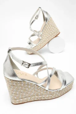 Quiz Silver Foil Strappy Wedges Sale