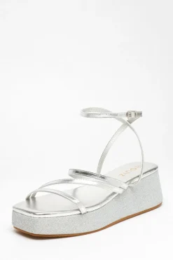 Quiz Glitter Strappy Flatform Sandals Silver Best