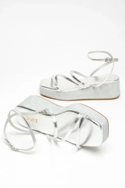 Quiz Glitter Strappy Flatform Sandals Silver Best