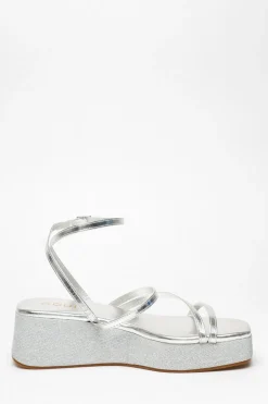 Quiz Glitter Strappy Flatform Sandals Silver Best