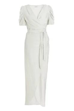 Quiz Silver Glitter Wrap Maxi Dress Clearance