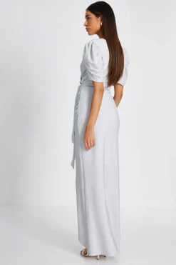 Quiz Silver Glitter Wrap Maxi Dress Clearance