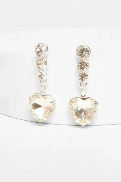 Quiz Silver Jewel Heart Drop Earrings New