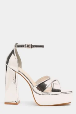 Quiz Mirrored Platform Heels Silver Online
