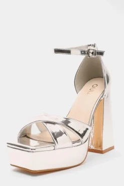Quiz Mirrored Platform Heels Silver Online