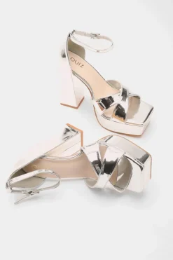 Quiz Mirrored Platform Heels Silver Online