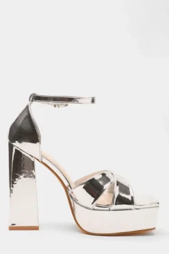 Quiz Mirrored Platform Heels Silver Online