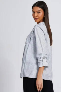 Quiz Silver Ruched Sleeve Blazer New