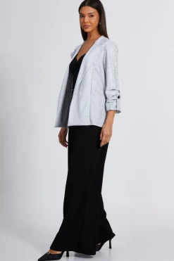 Quiz Silver Ruched Sleeve Blazer New