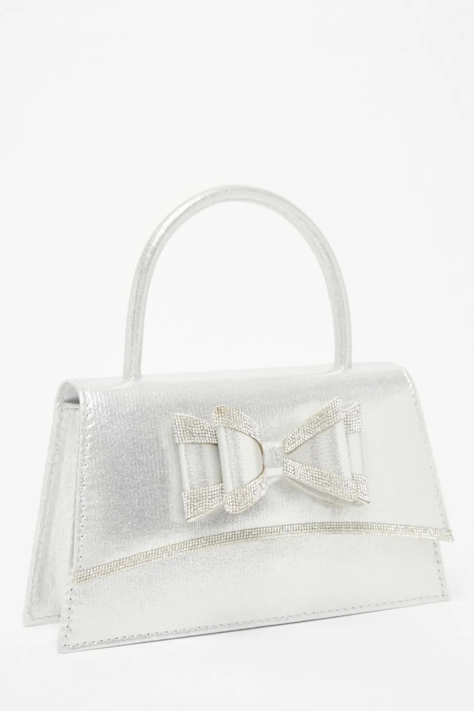 Quiz Satin Double Bow Bag Silver New