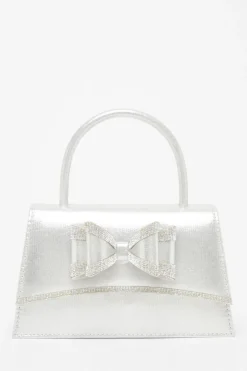 Quiz Satin Double Bow Bag Silver New
