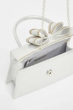 Quiz Satin Double Bow Bag Silver New