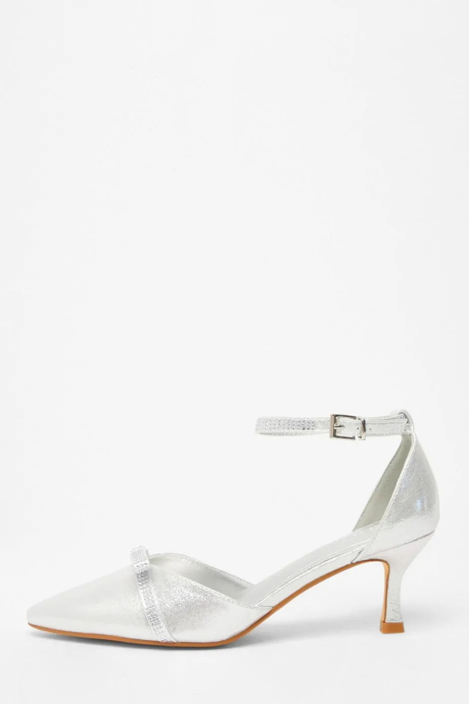 Quiz Shimmer Bow Court Heels Silver Best