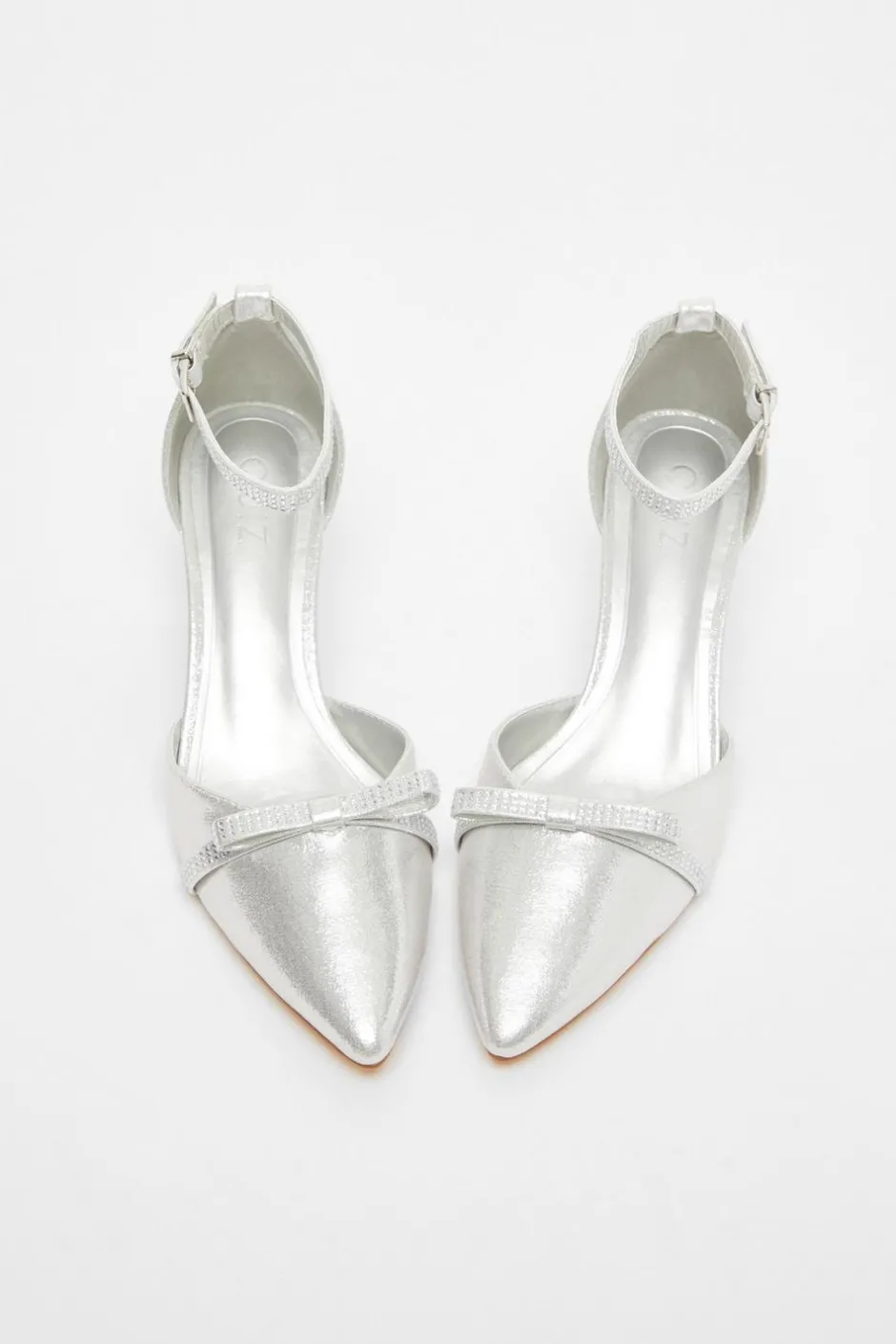 Quiz Shimmer Bow Court Heels Silver Best