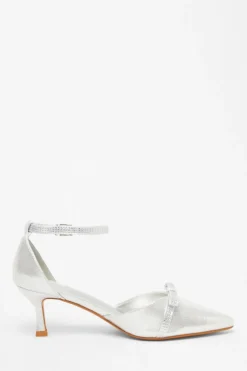 Quiz Shimmer Bow Court Heels Silver Best