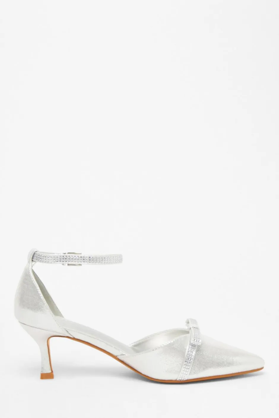 Quiz Shimmer Bow Court Heels Silver Best