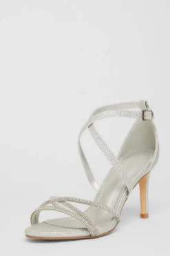 Quiz Silver Shimmer Cross Strap Heels Clearance